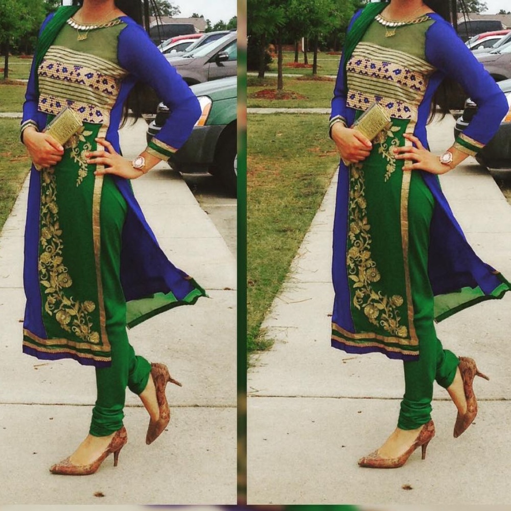 Blue greeen pajami suit indian